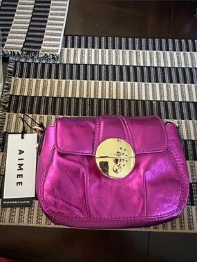Aimee Leon Dore Metallic Fuchsia Mini Crossbody Bag